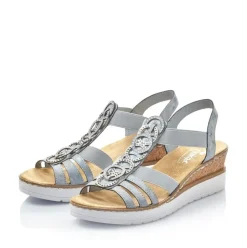 Rieker Antistress Damen Sandalette Keilabsatz Gummizug blau S13 V38H8-12