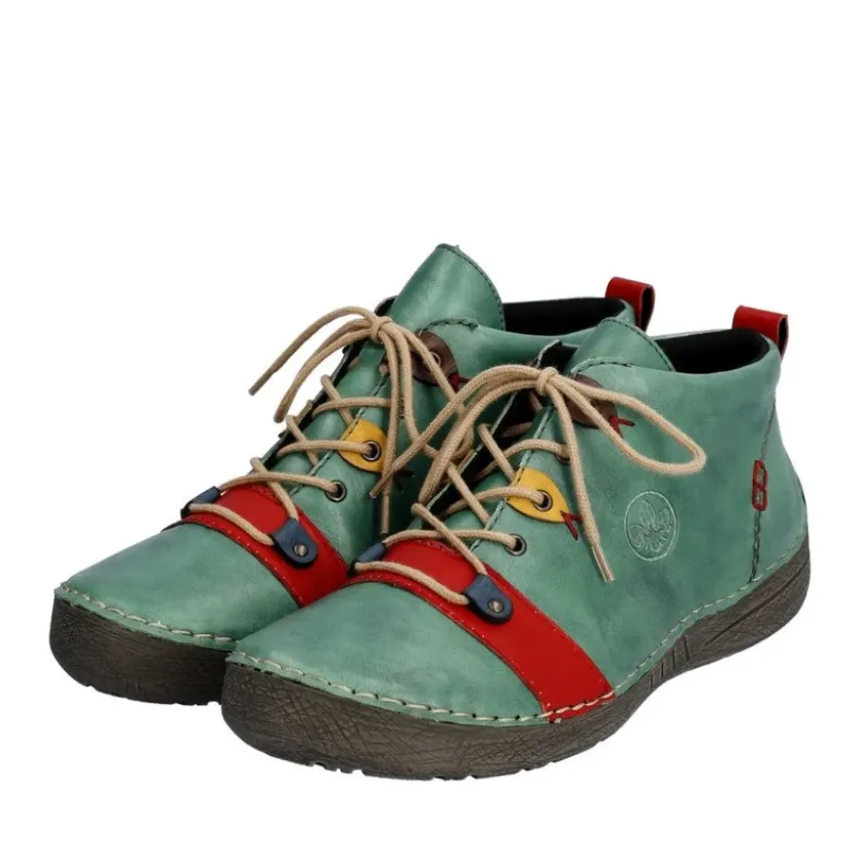 Rieker Antistress Damen Schnürschuh mehrfarbige Ösen grün S23 52507-52