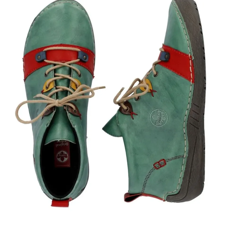 Rieker Antistress Damen Schnürschuh mehrfarbige Ösen grün S23 52507-52