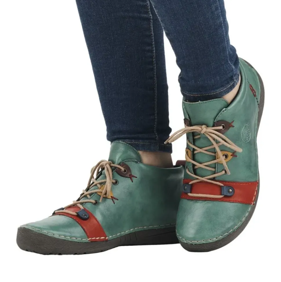 Rieker Antistress Damen Schnürschuh mehrfarbige Ösen grün S23 52507-52