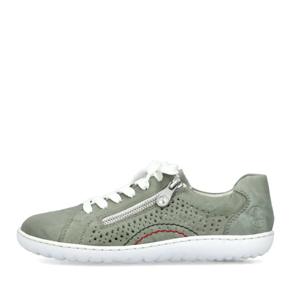 Rieker Antistress Damen Schnürschuh Sneaker Leder Lochmuster Reißverschluss grün S13 52824-52