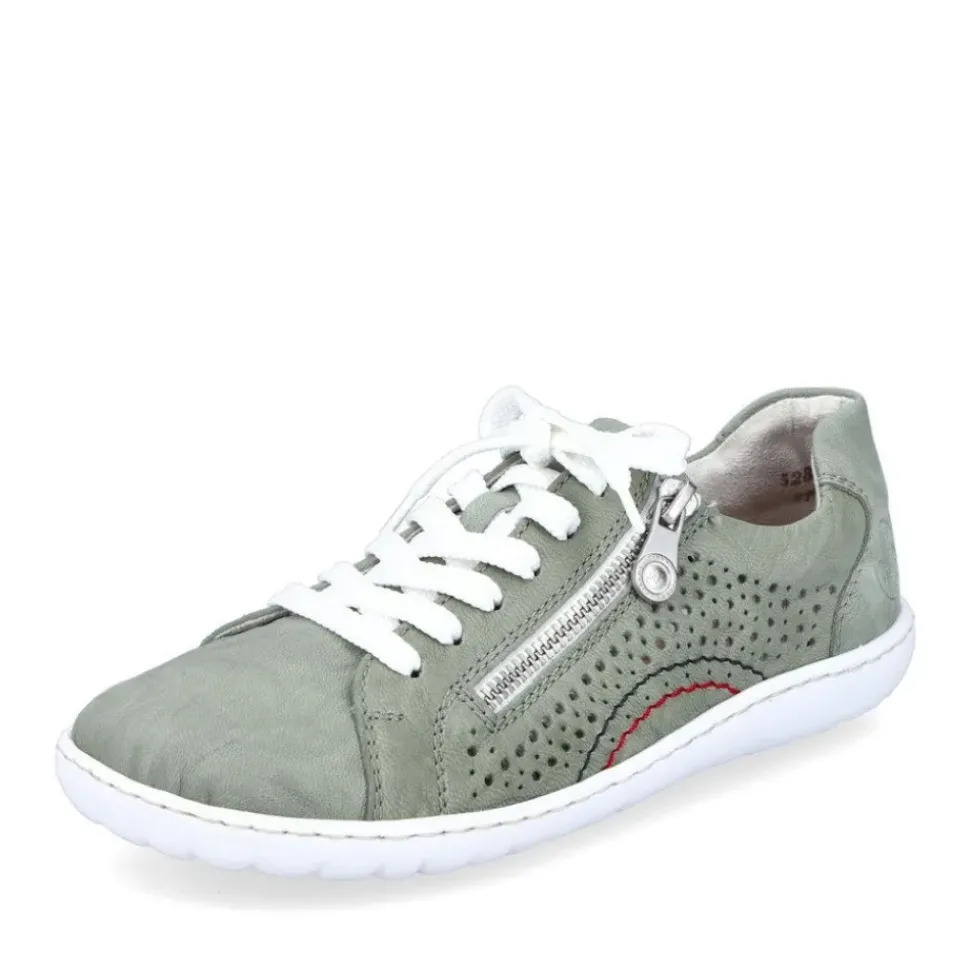 Rieker Antistress Damen Schnürschuh Sneaker Leder Lochmuster Reißverschluss grün S13 52824-52
