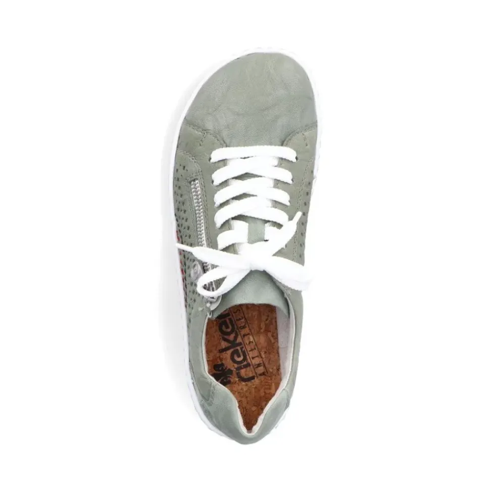 Rieker Antistress Damen Schnürschuh Sneaker Leder Lochmuster Reißverschluss grün S13 52824-52