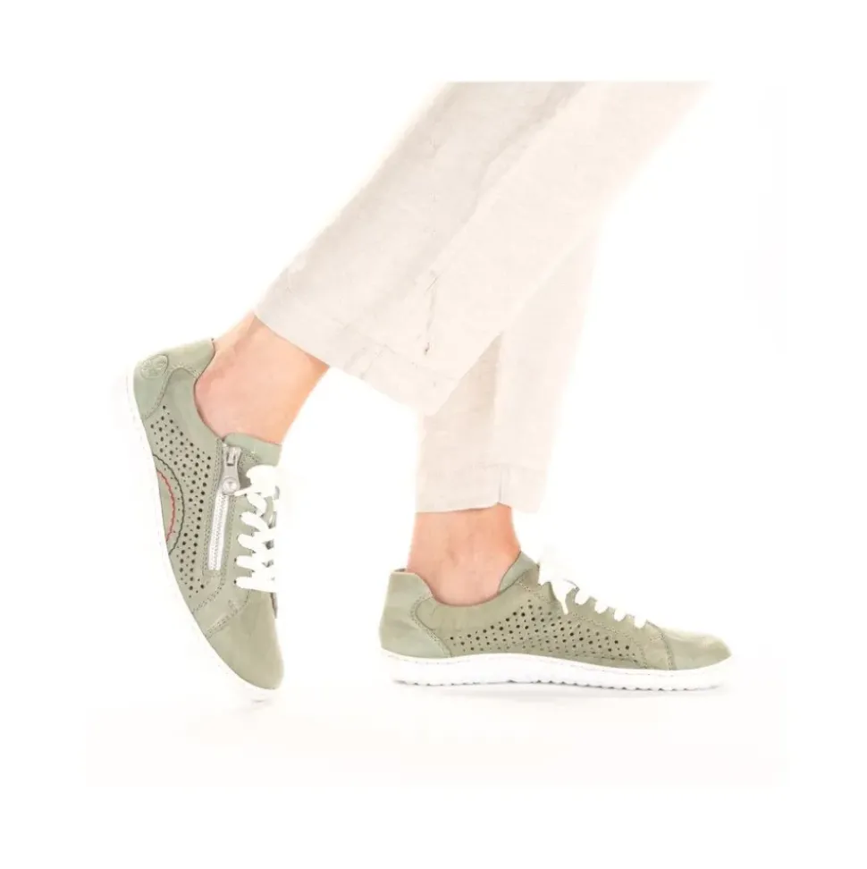 Rieker Antistress Damen Schnürschuh Sneaker Leder Lochmuster Reißverschluss grün S13 52824-52