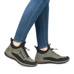 Rieker Antistress Damen Slipper High Schnellschnürung grün S24 N32G3-54