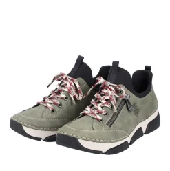 Rieker Antistress Damen Slipper Sneaker Schlupfschaft Zierreißverschluss Wechselfußbett grün S22 45973-54