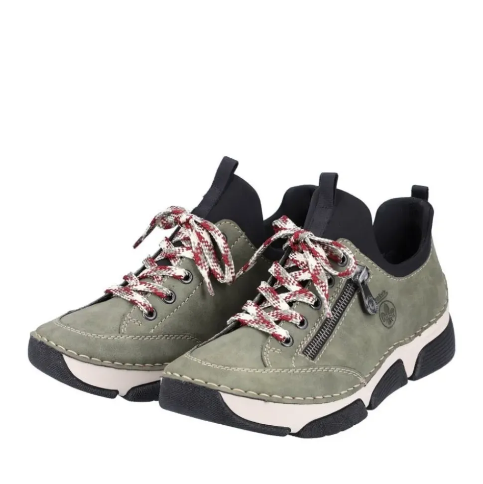 Rieker Antistress Damen Slipper Sneaker Schlupfschaft Zierreißverschluss Wechselfußbett grün S22 45973-54