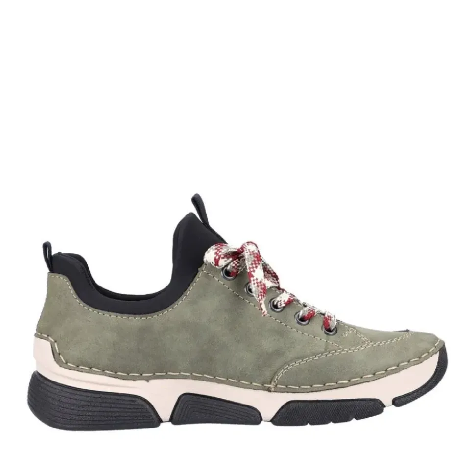 Rieker Antistress Damen Slipper Sneaker Schlupfschaft Zierreißverschluss Wechselfußbett grün S22 45973-54