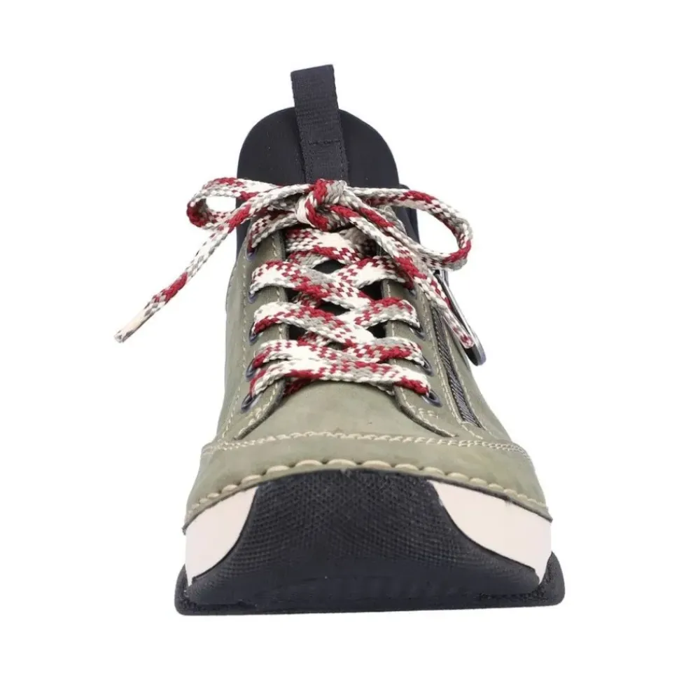 Rieker Antistress Damen Slipper Sneaker Schlupfschaft Zierreißverschluss Wechselfußbett grün S22 45973-54