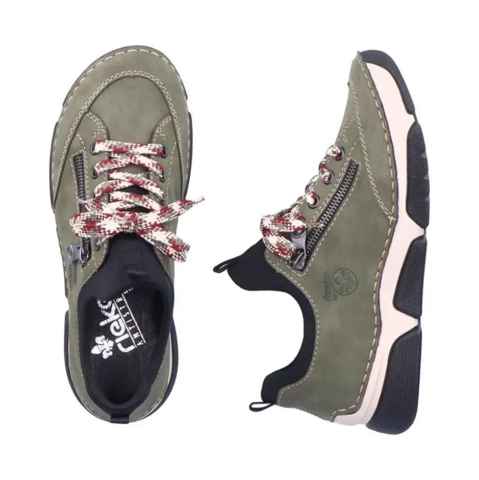 Rieker Antistress Damen Slipper Sneaker Schlupfschaft Zierreißverschluss Wechselfußbett grün S22 45973-54