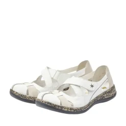 Rieker Antistress Damen Slipper  Riemchenschuh Sandale  Leder Klettverschluss weiß S12 46367-80