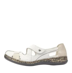 Rieker Antistress Damen Slipper  Riemchenschuh Sandale  Leder Klettverschluss weiß S12 46367-80