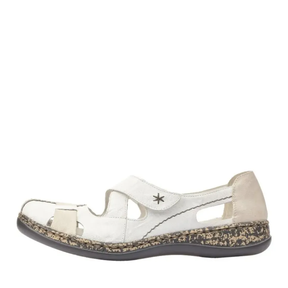 Rieker Antistress Damen Slipper Riemchenschuh Sandale Leder Klettverschluss weiß S12 46367-80