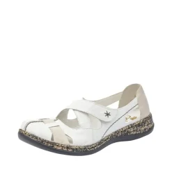 Rieker Antistress Damen Slipper Riemchenschuh Sandale Leder Klettverschluss weiß S12 46367-80