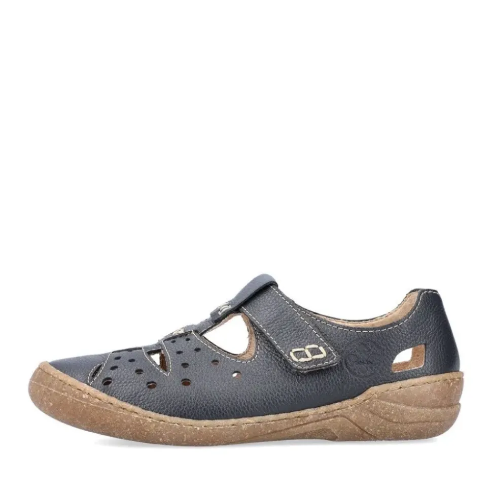 Rieker Antistress Damen Slipper Lochmuster Leder Klettverschluss blau S13 54555-14