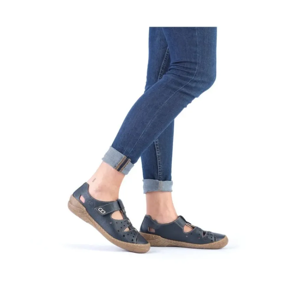 Rieker Antistress Damen Slipper Lochmuster Leder Klettverschluss blau S13 54555-14