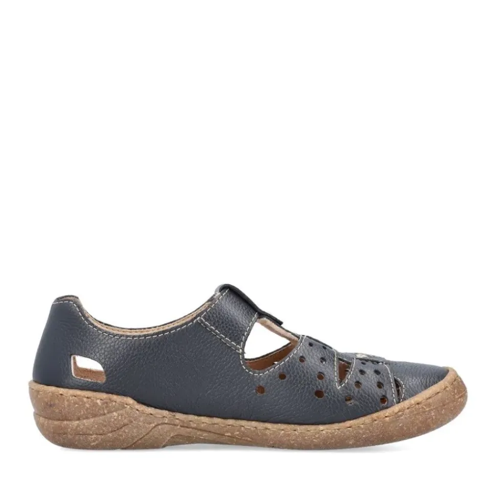 Rieker Antistress Damen Slipper Lochmuster Leder Klettverschluss blau S13 54555-14
