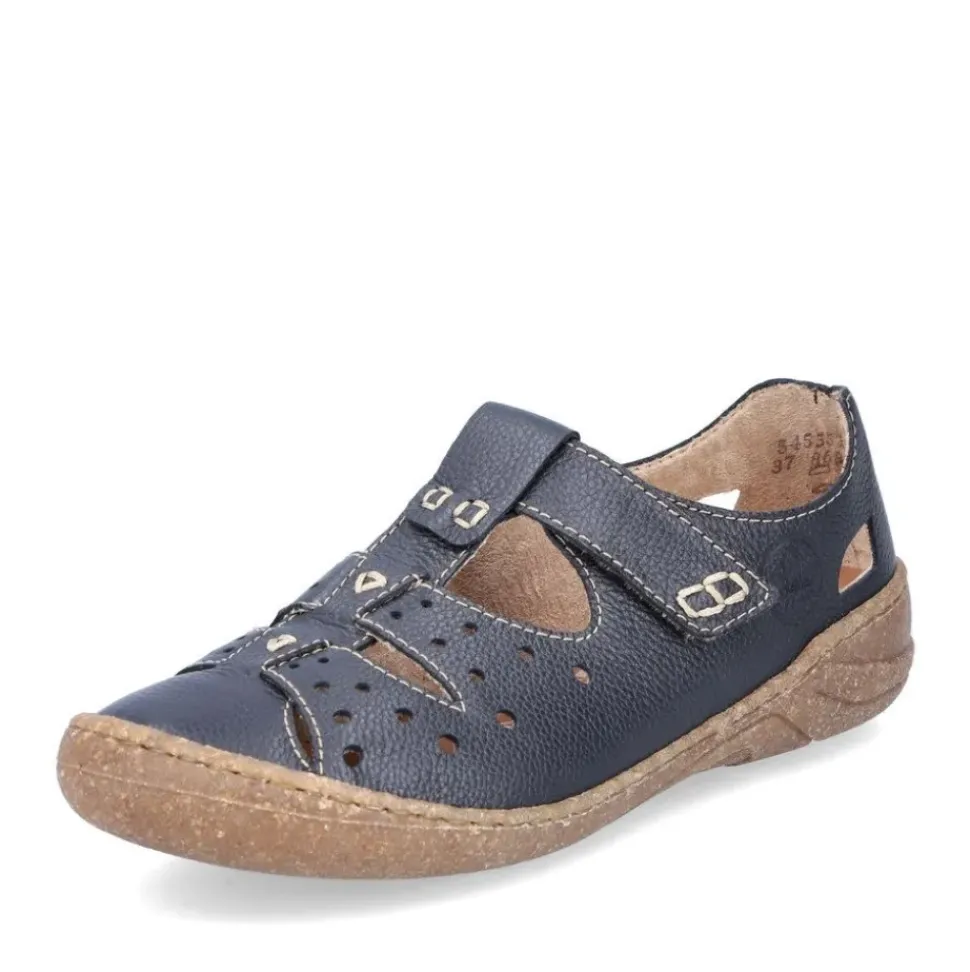Rieker Antistress Damen Slipper Lochmuster Leder Klettverschluss blau S13 54555-14