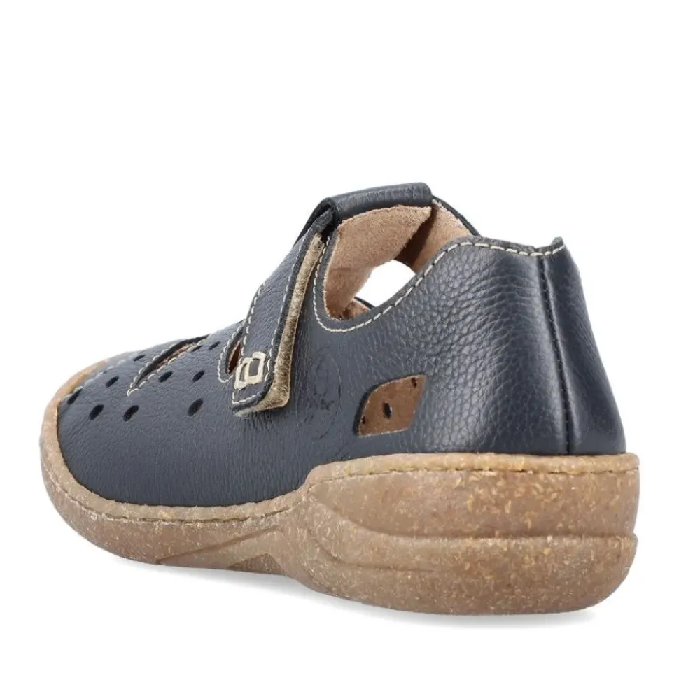 Rieker Antistress Damen Slipper Lochmuster Leder Klettverschluss blau S13 54555-14