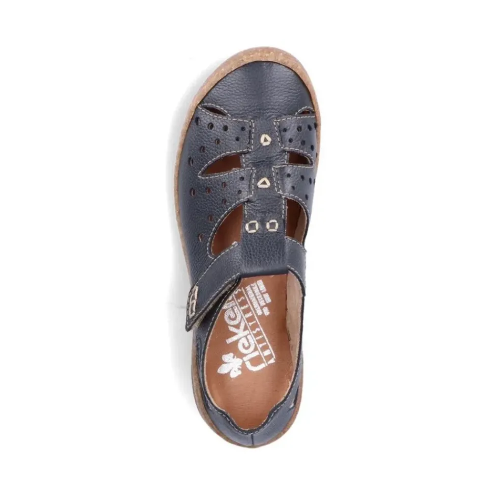Rieker Antistress Damen Slipper Lochmuster Leder Klettverschluss blau S13 54555-14