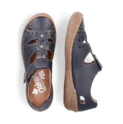Rieker Antistress Damen Slipper Lochmuster Leder Klettverschluss blau S13 54555-14