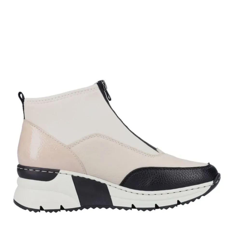 Rieker Antistress Damen Stiefelette sportlich Keilabsatz Neopren- Schaft Reißverschluss beige S22 N6352-60