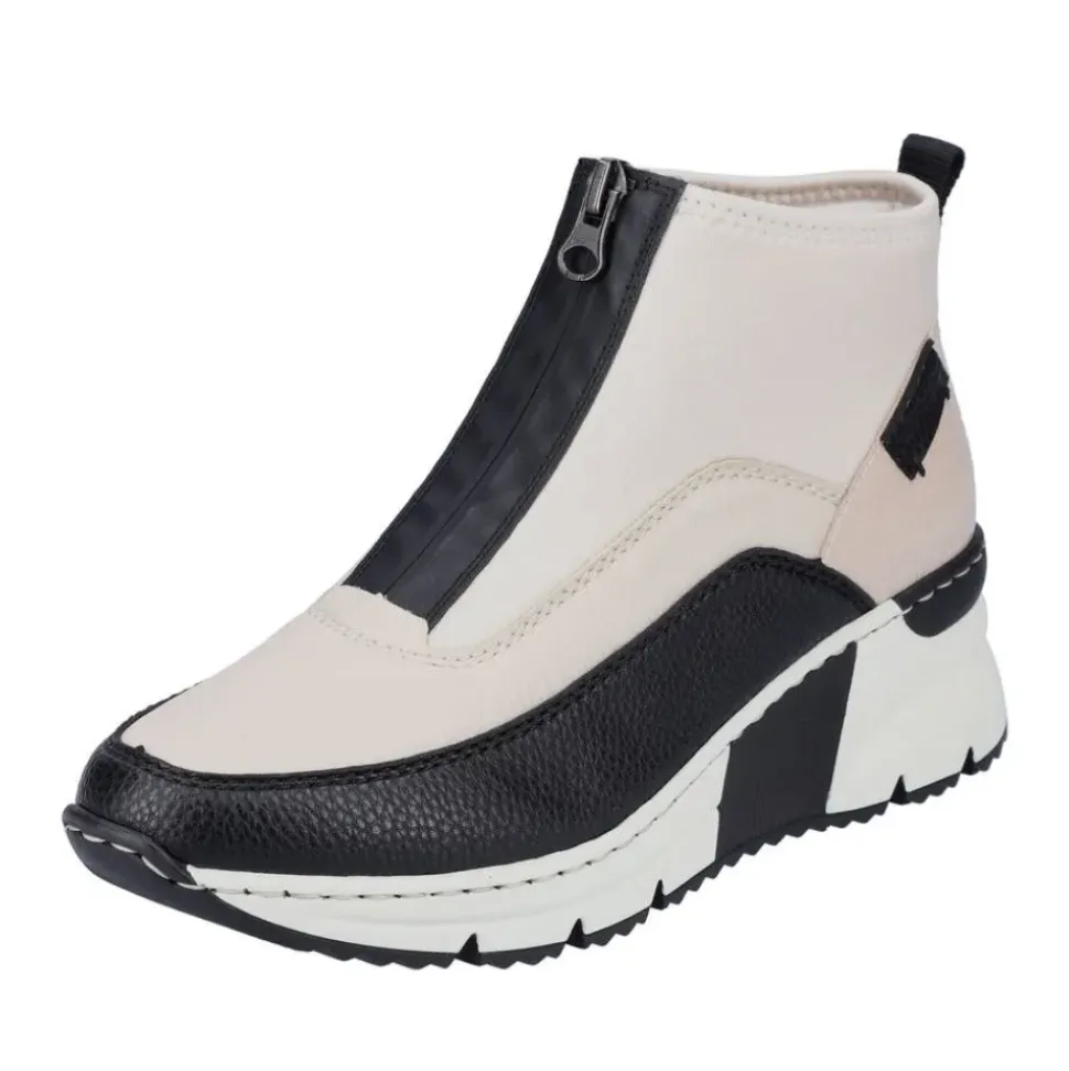 Rieker Antistress Damen Stiefelette sportlich Keilabsatz Neopren- Schaft Reißverschluss beige S22 N6352-60
