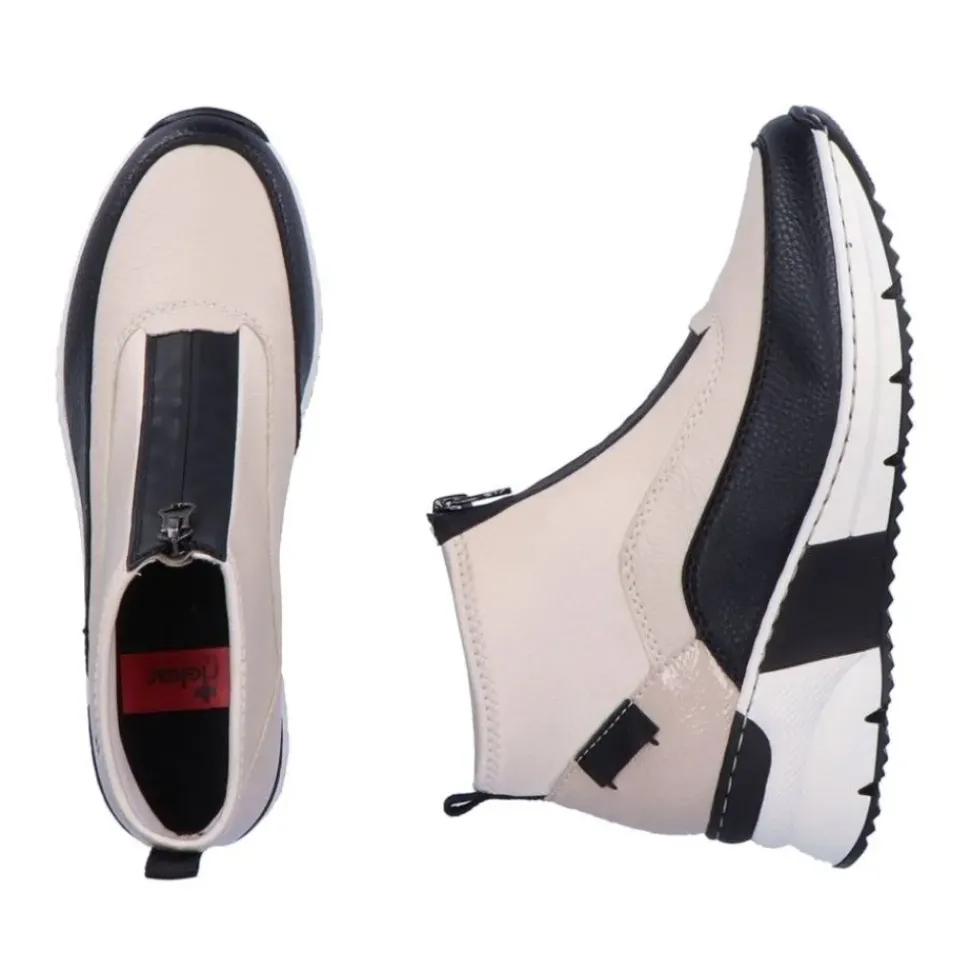 Rieker Antistress Damen Stiefelette sportlich Keilabsatz Neopren- Schaft Reißverschluss beige S22 N6352-60