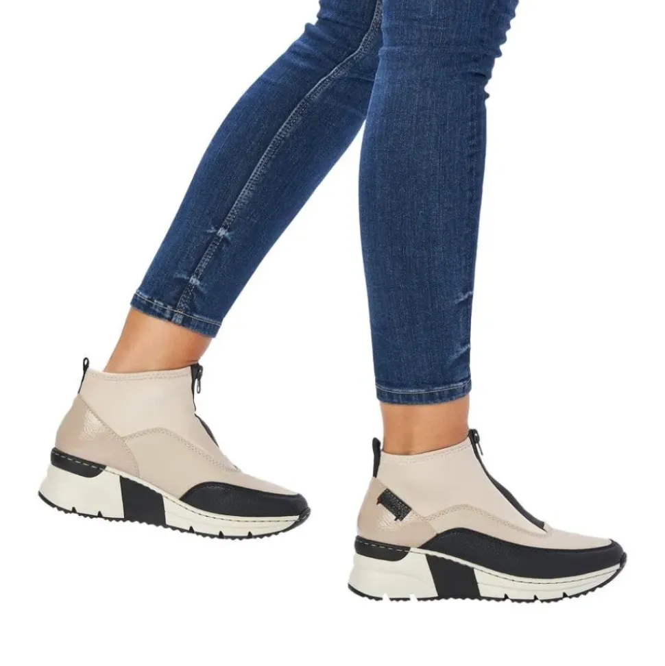 Rieker Antistress Damen Stiefelette sportlich Keilabsatz Neopren- Schaft Reißverschluss beige S22 N6352-60