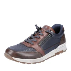 Rieker Antistress Herren Schnürhalbschuh Sneaker Leder Reißverschluss blau S22 15163-14
