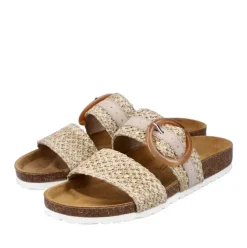 Rieker Antistress Pantolette Bastoptik Zierschnalle beige S12   V8091-60
