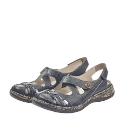 Rieker Antistress Slipper Sling Sandale Leder Klettverschluss blau S12 46377-14