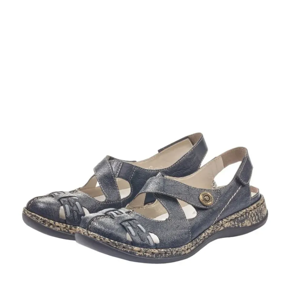 Rieker Antistress Slipper Sling Sandale Leder Klettverschluss blau S12 46377-14