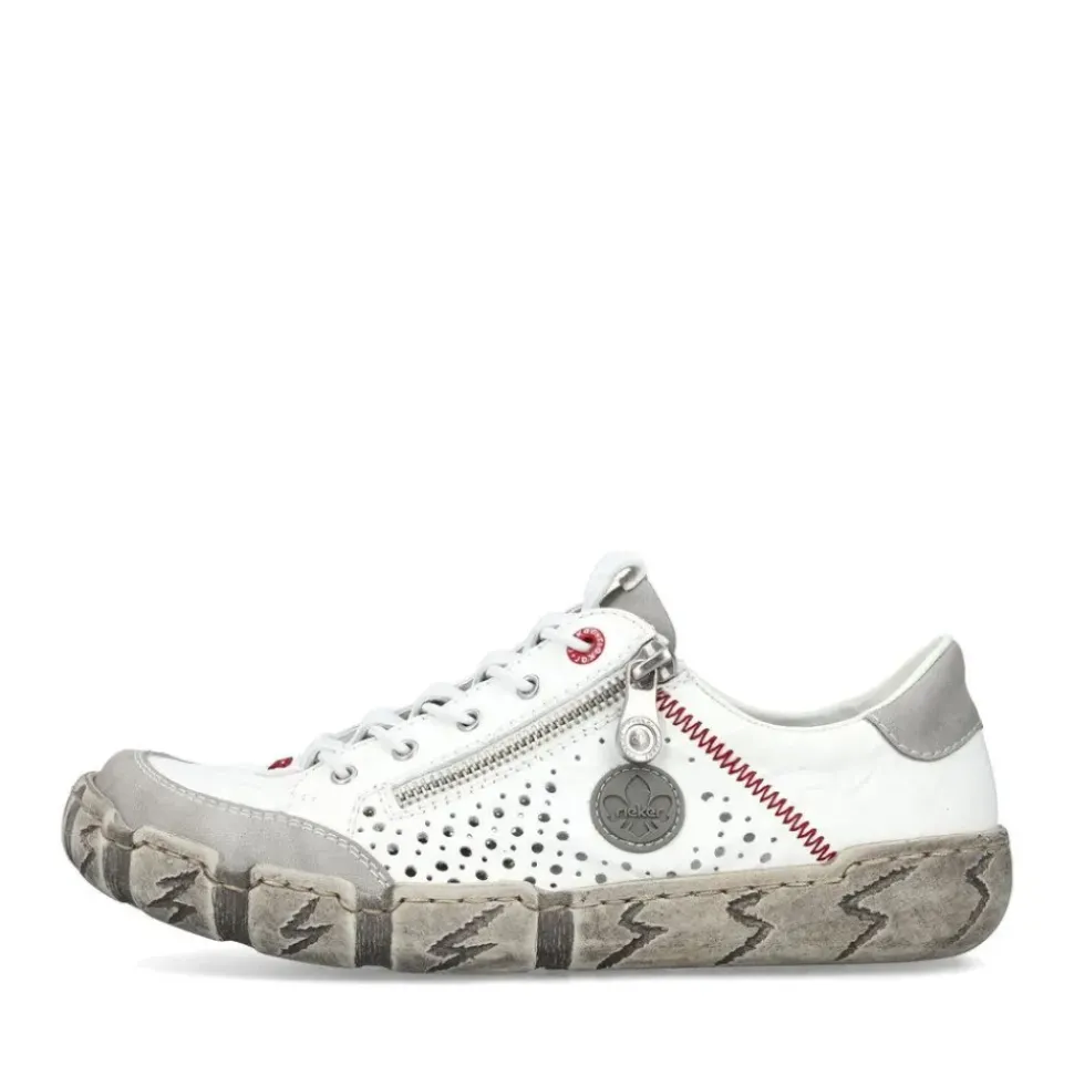 Rieker Antistress sportlicher Damen Slipper Reißverschluss Leder Lochmuster weiß S13 L0355-80