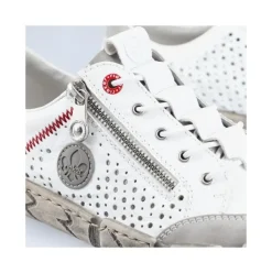 Rieker Antistress sportlicher Damen Slipper Reißverschluss Leder Lochmuster weiß S13 L0355-80