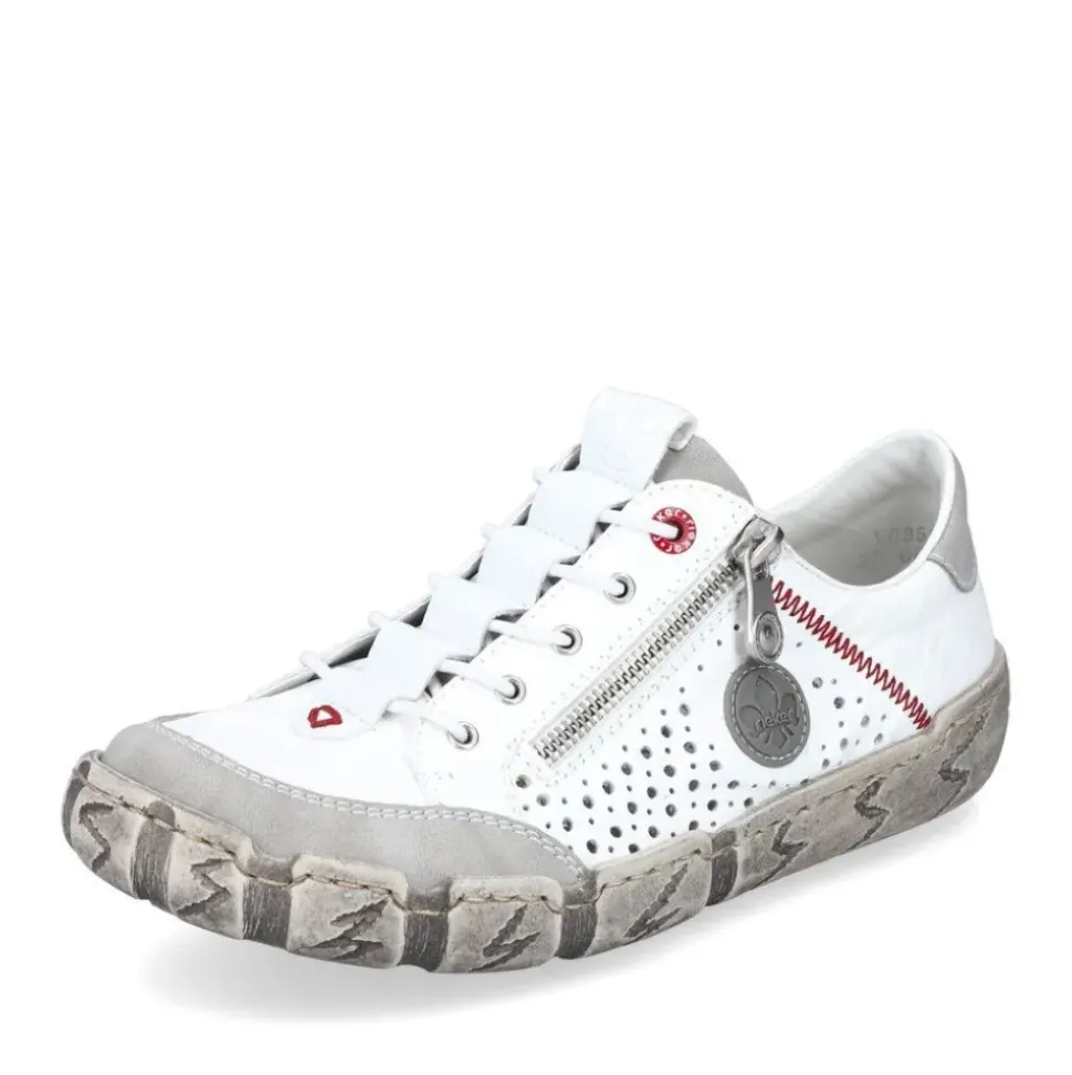 Rieker Antistress sportlicher Damen Slipper Reißverschluss Leder Lochmuster weiß S13 L0355-80