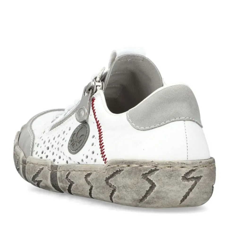 Rieker Antistress sportlicher Damen Slipper Reißverschluss Leder Lochmuster weiß S13 L0355-80