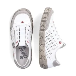 Rieker Antistress sportlicher Damen Slipper Reißverschluss Leder Lochmuster weiß S13 L0355-80
