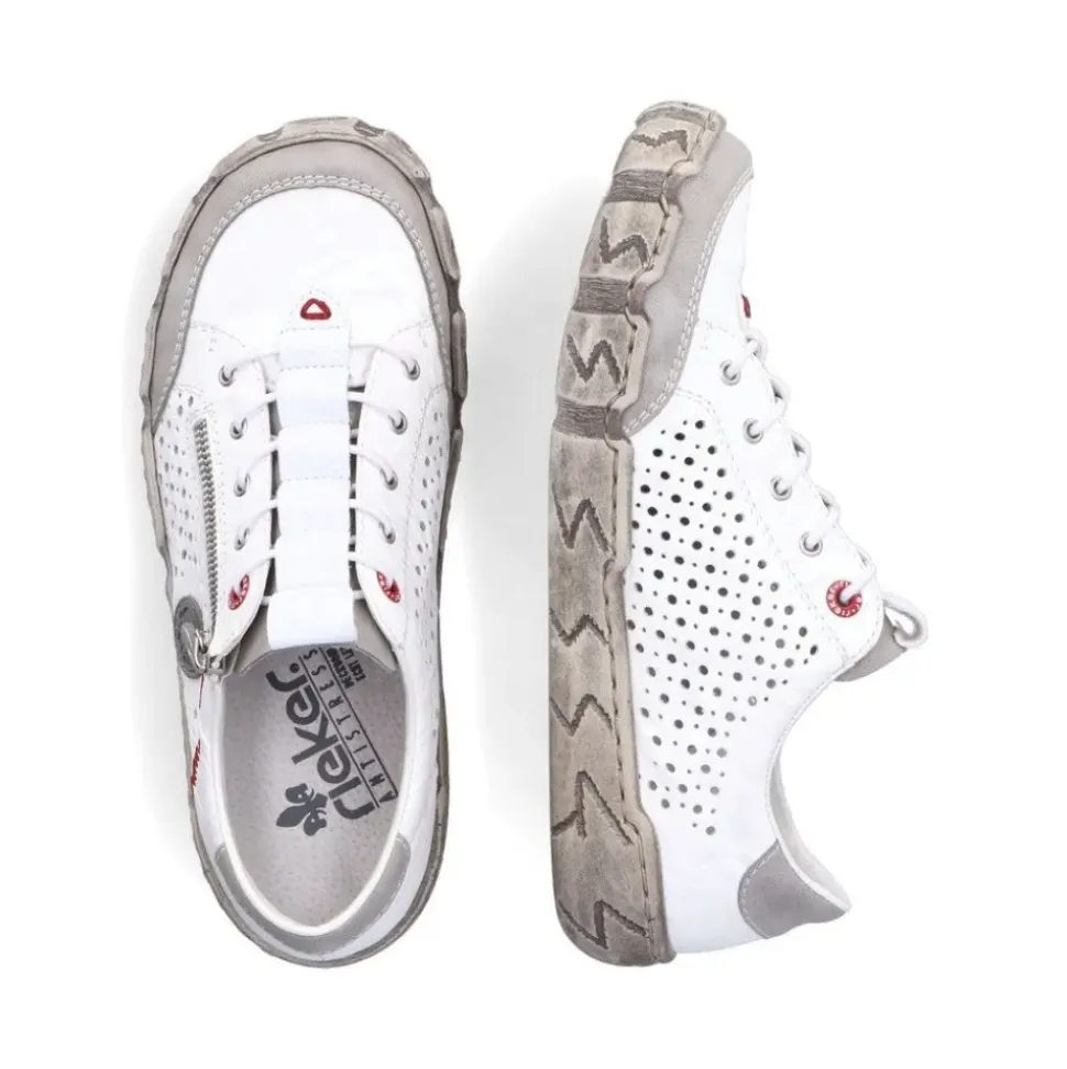 Rieker Antistress sportlicher Damen Slipper Reißverschluss Leder Lochmuster weiß S13 L0355-80