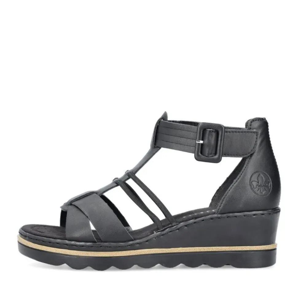 Rieker Damen Keilsandaletten asphaltschwarz S13 67480-01