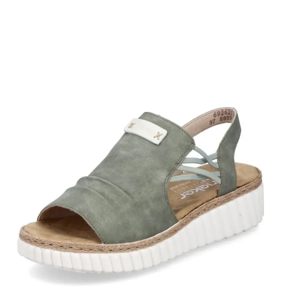 Rieker Damen Sandaletten Gummizug Extraweite grün S14 69262-52