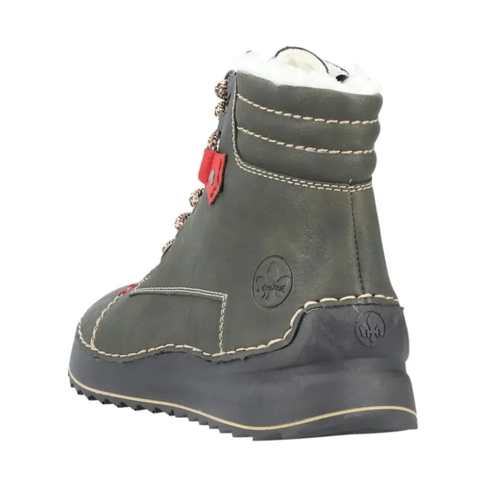 Rieker Damen Schnürboots Schnürstiefel Warmfutter grün S23 51545-54