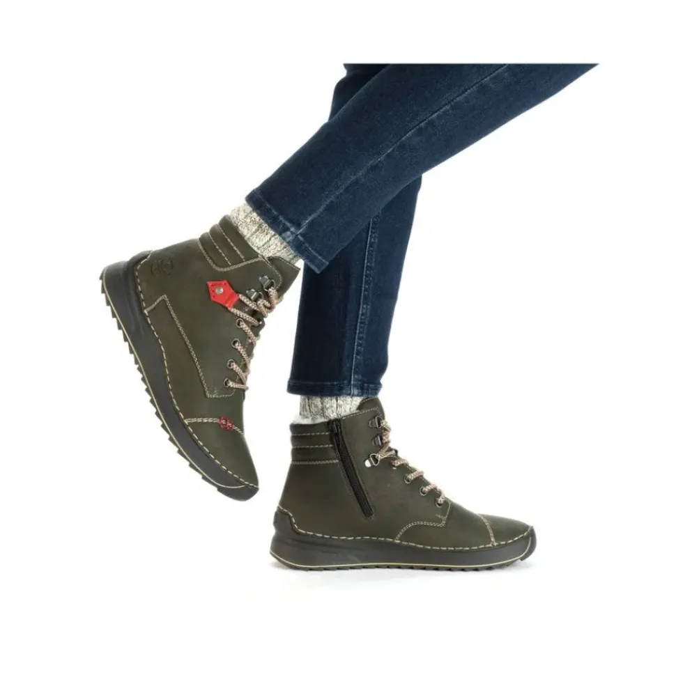 Rieker Damen Schnürboots Schnürstiefel Warmfutter grün S23 51545-54