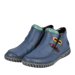 Rieker Damen Slipper blau grau bunte Patches S23 N0959-14