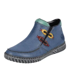 Rieker Damen Slipper blau grau bunte Patches S23 N0959-14