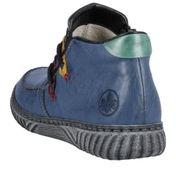 Rieker Damen Slipper blau grau bunte Patches S23 N0959-14