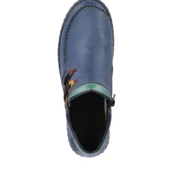 Rieker Damen Slipper blau grau bunte Patches S23 N0959-14