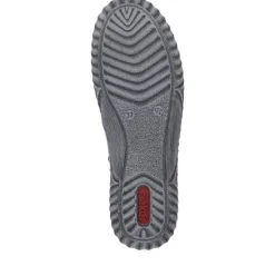 Rieker Damen Slipper blau grau bunte Patches S23 N0959-14