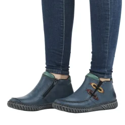 Rieker Damen Slipper blau grau bunte Patches S23 N0959-14