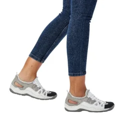 Rieker Damen Slipper weiß/grau L0539-80